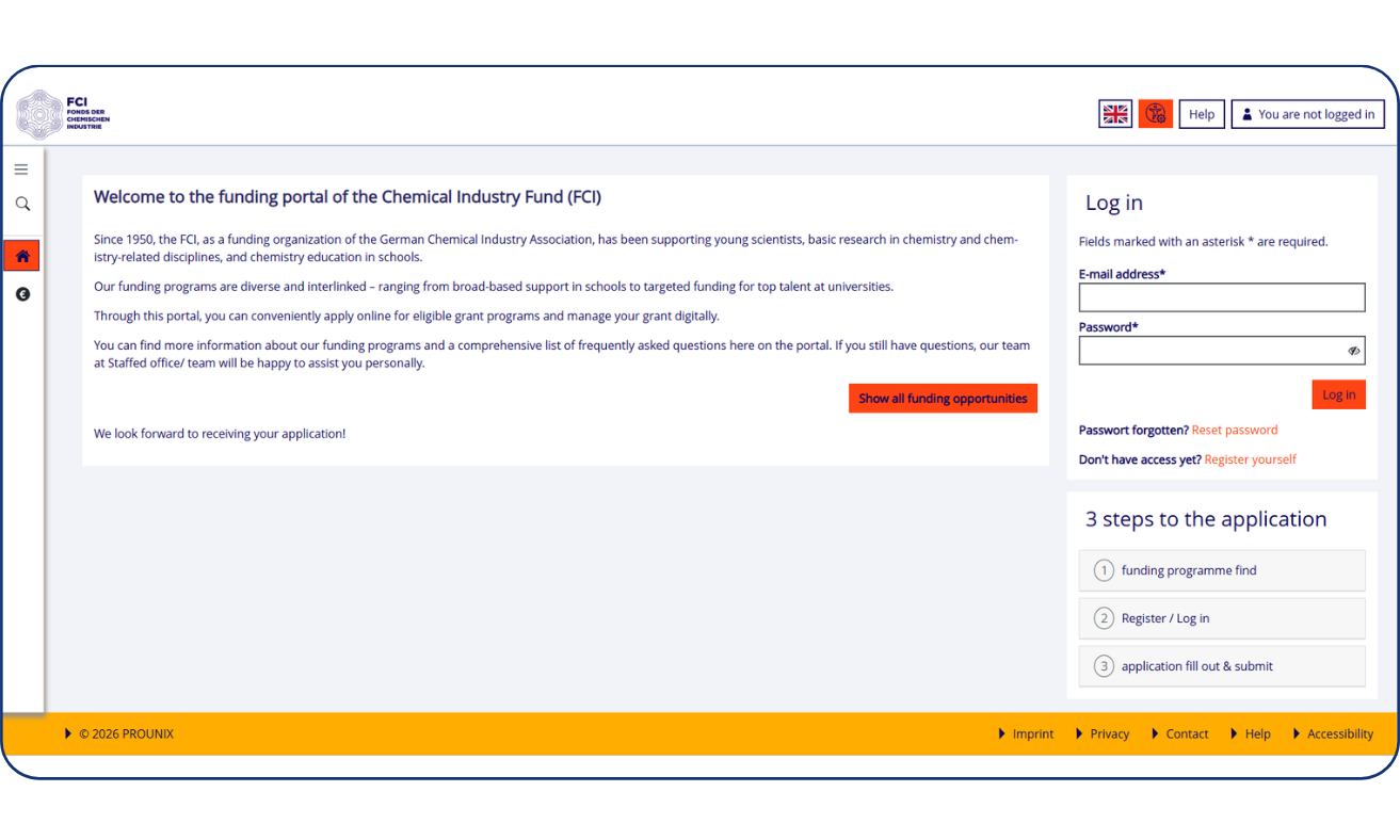 Antragsportal der Fördermittelmanagement Software PROANDI